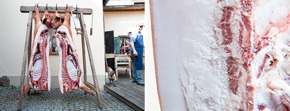 Wollschweinehälften und Rückenspeck